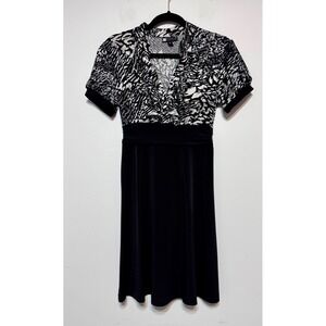Vtg Y2K Carole‎ Little Abstract Dress Size 6 Dark Academia Monochrome Elegance